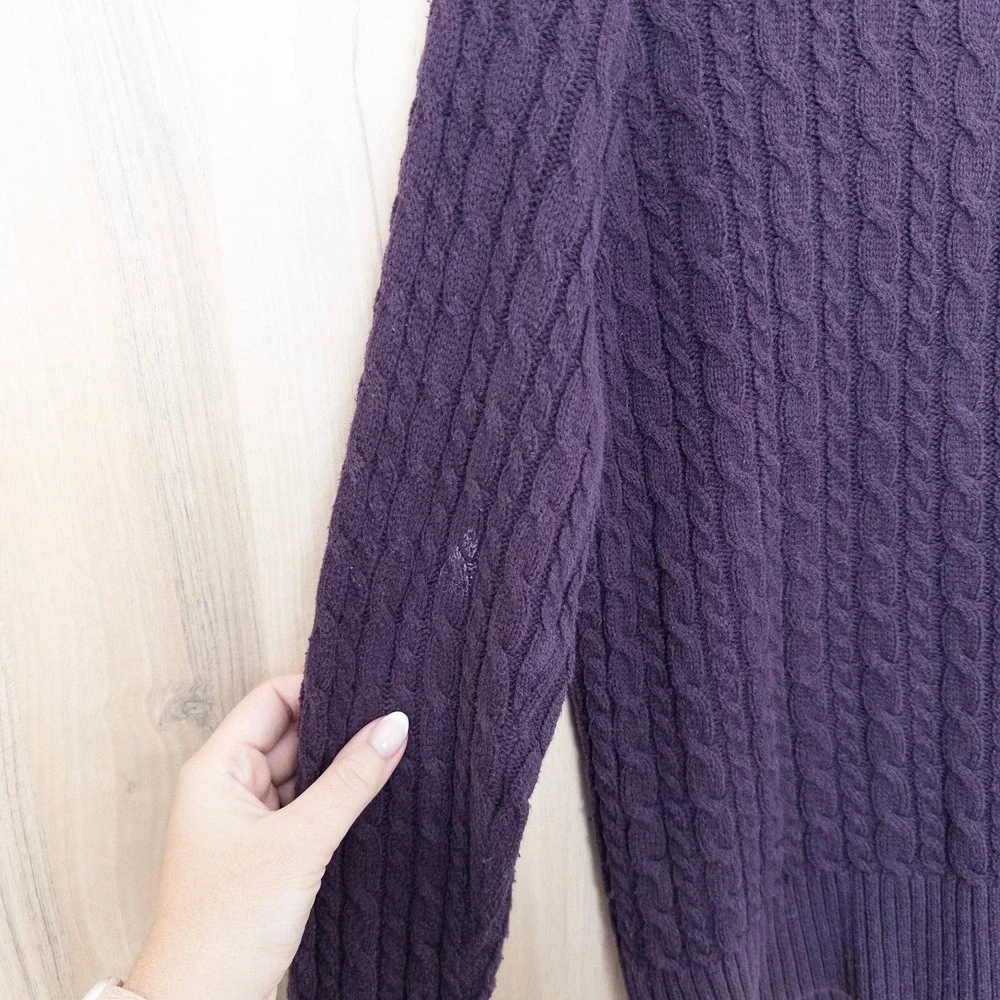 VTG‎ Preswick & Moore Womens Cable Knit Cardigan Size L Purple Classic Preppy